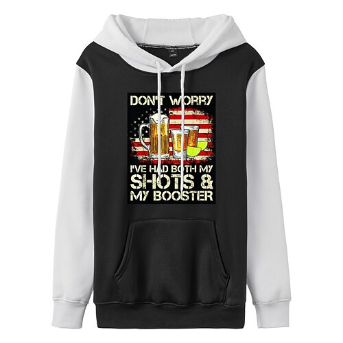 

Women's Pullover Hoodie Sweatshirt American US Flag Text Oktoberfest Beer Front Pocket Print Daily Sports Hot Stamping Active Streetwear Hoodies Sweatshirts Black And White White Black