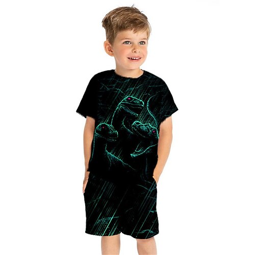 

Kids Boys T-shirt Shorts Clothing Set 2 Pieces Short Sleeve Green Dinosaur Animal Crewneck Print Street Sports Vacation Fashion Comfort Cool Daily 3-13 Years