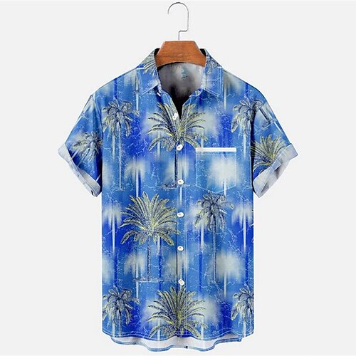 

Men's Shirt Print Graphic Patterned Tree Turndown Street Daily Button-Down Print Short Sleeve Tops Casual Fashion Breathable Comfortable Blue