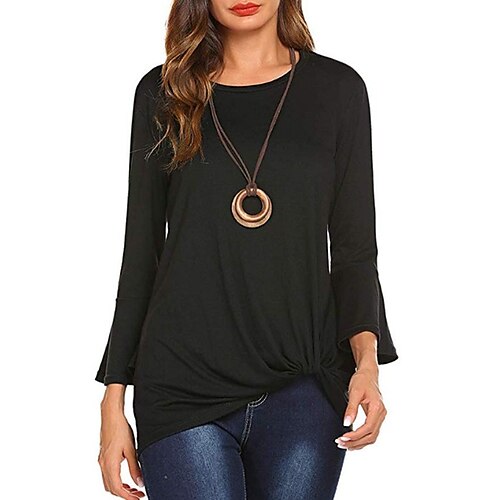 

Women's T shirt Tee Black Red Blue Plain Long Sleeve Casual Weekend Basic Round Neck Regular S