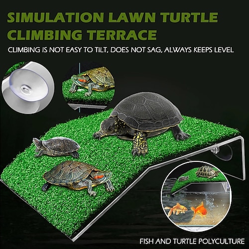 Turtle Platform Rest Tortoise Climbing Ladder Drying Basking Terrace  Simulated Lawn Reptile Decoration Fish Tank Suction Cup 2024 - $23.99