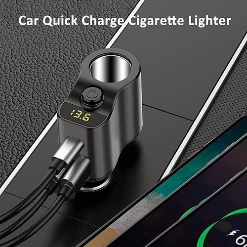 

Dual USB Car 3.1A Charger Digital Display Car Charger Type-C Fast Charge Source Adapter Car Cigarette Lighter Socket Splitter