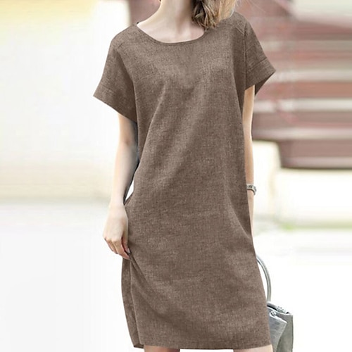 

Women's Shift Dress Short Mini Dress Gray Yellow Brown Short Sleeve Pure Color Ruched Spring Summer Round Neck Casual 2022 S M L XL XXL 3XL 4XL 5XL