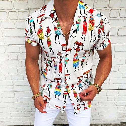 

Men's Shirt Graphic Shirt Tribal Turndown White Print Street Daily Short Sleeve Button-Down Print Clothing Apparel Fashion Designer Casual Breathable