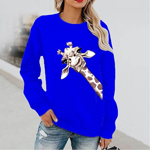 

Sweat shirt Sweat Femme Actif Vêtement de rue Imprimer Noir Blanche Jaune Girafe du quotidien Col Rond manche longue S M L XL XXL