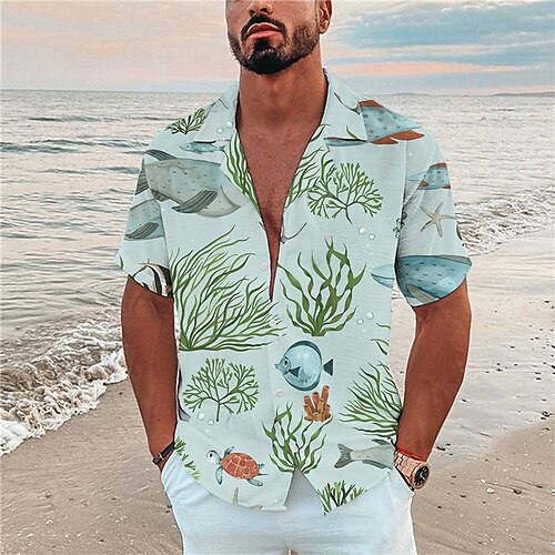 

Hombre Camisa Camisa de campamento Camisa gráfica camisa hawaiana Peces Mundo submarino Cuello Vuelto Azul Piscina Impresión 3D Exterior Calle Manga Corta Abotonar Estampado Ropa Moda Design Casual