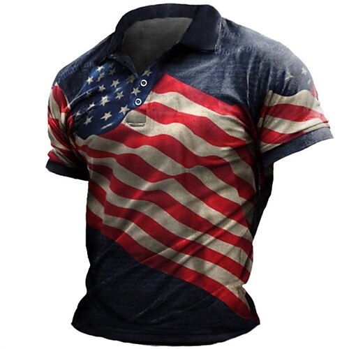 

Men's Collar Polo Shirt Golf Shirt Graphic National Flag Turndown Royal Blue Red Black 3D Print Street Daily Short Sleeve 3D Button-Down Clothing Apparel Fashion Casual Breathable Comfortable / Beach