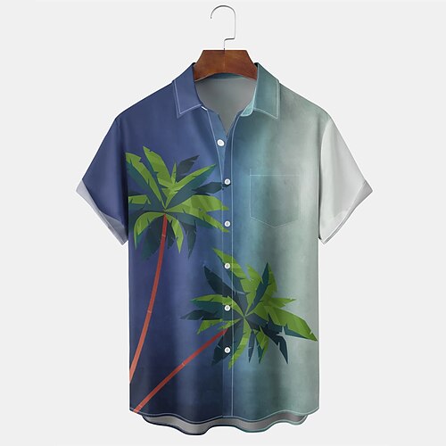 

Men's Shirt Print Tree Turndown Street Daily Button-Down Print Short Sleeve Tops Casual Fashion Breathable Comfortable Blue / White