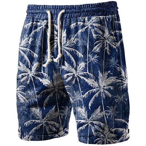 

Men's Classic Style Fashion Active Shorts Drawstring Elastic Waist Print Short Pants Sports Outdoor Casual Micro-elastic Leaf Graphic Prints Cotton Blend Comfort Breathable Mid Waist Deep Blue S M L