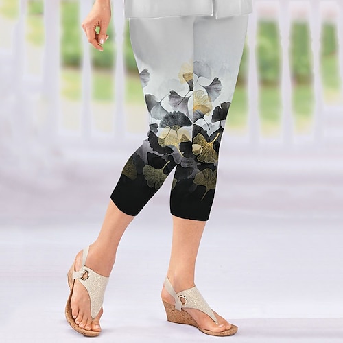 

Women's Leggings Green Blue Purple Mid Waist Designer Casual / Sporty Athleisure Leisure Sports Yoga Print Stretchy Calf-Length Tummy Control Flower / Floral S M L XL XXL / Skinny