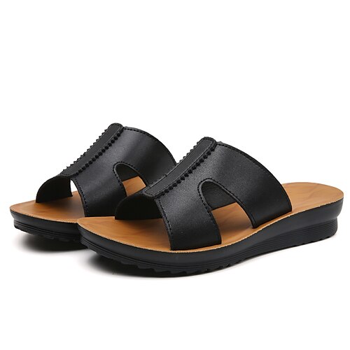 

Mujer Sandalias Zapatos Confort Trabajo Diario Verano Tacón Bajo Dedo redondo Casual Dulce Zapatos de Paseo Cuero PU Mocasín Vino Negro Beige