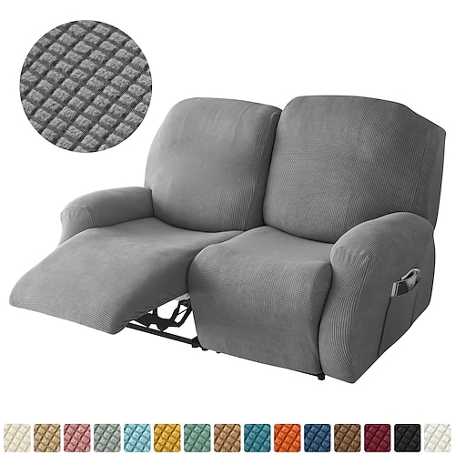 

6-Pieces Set Stretch Recliner Cover Recliner Couch Covers with Side Pocket,Non Slip Reclining Slipcovers for Standard 2 Seater Recliner, Soft Thick Check Jacquard Fabric