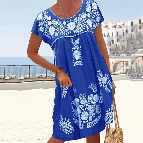 

Women's Shift Dress Short Mini Dress Green Gray Purple Royal Blue Red Short Sleeve Floral Ruched Print Spring Summer Round Neck Casual 2022 S M L XL XXL 3XL 4XL 5XL