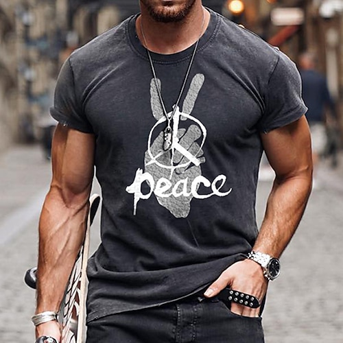 

Men's T shirt Tee Graphic Prints Gesture Crew Neck Street Casual Print Short Sleeve Tops Fashion Breathable Comfortable Big and Tall Dark Gray / Summer / Spring / Summer