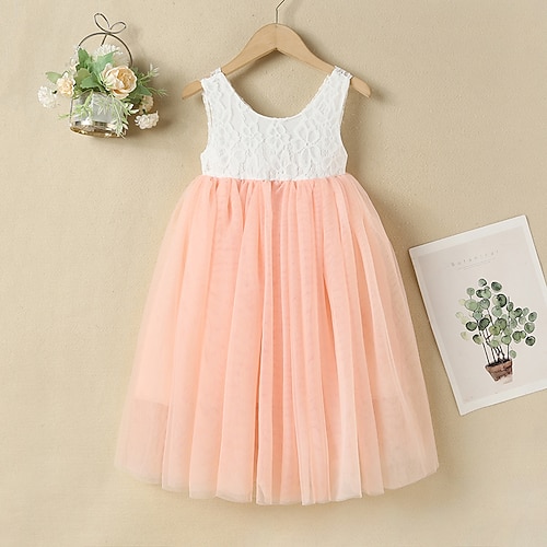 

Kids Little Girls' Dress Solid Colored White Pink Maxi Sleeveless Cute Dresses Fall Winter Regular Fit 1 PC 3-10 Years