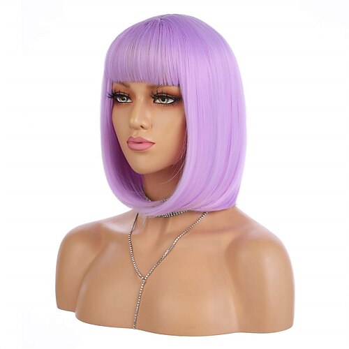 

The Owl House Amity Blight Wigs Short Bob Hair Wigs 12 Straight with Flat Bangs Synthetic Colorful Cosplay Daily Party Wig for Women Natural As Real Hair Free Wig Cap