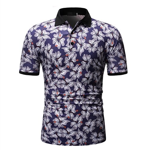 

Men's Collar Polo Shirt Golf Shirt Graphic Floral Turndown Navy Blue 3D Print Street Daily Short Sleeve Button-Down Clothing Apparel Fashion Casual Comfortable / Beach
