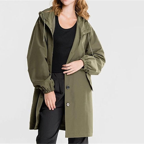 

Women's Trench Coat Hoodie Jacket Outdoor Street Daily Spring Fall Regular Coat Regular Fit Windproof Breathable Sporty Casual Jacket Long Sleeve Solid Color Pocket White Black Blue