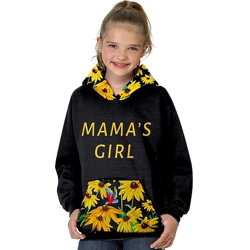 

Kids Girls' Hoodie Letter Outdoor 3D Print Long Sleeve Pocket Fashion 3-13 Years Fall Purple Yellow