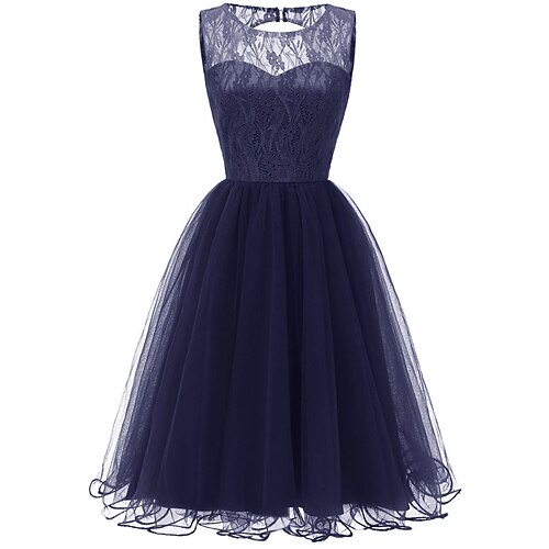 

Women's A Line Dress Knee Length Dress Dark Blue Sleeveless Solid Color Backless Lace Spring Summer Party Crew Neck Stylish Elegant 2022 S M L XL XXL