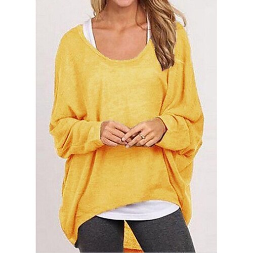 

Women's Plus Size Curve Tops Solid Color Long Sleeve U Neck Casual Preppy Daily Work Cotton Blend Green White / Sweater / Loose