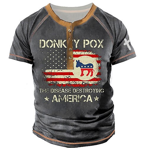 

Men's Henley Shirt Tee T shirt Tee 3D Print Graphic Patterned National Flag Henley Street Casual Patchwork Button-Down Short Sleeve Tops Designer Basic Classic Comfortable Black Blue Gray / Summer