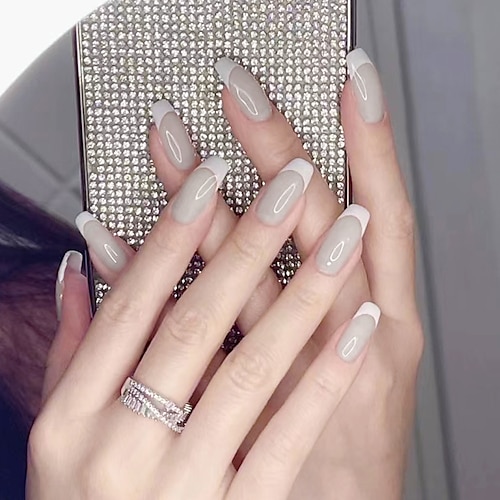 

Fake Nails New Natural Color White Edge French Ballet Manicure Medium and Long Manicure Pieces Wearing Nail Products