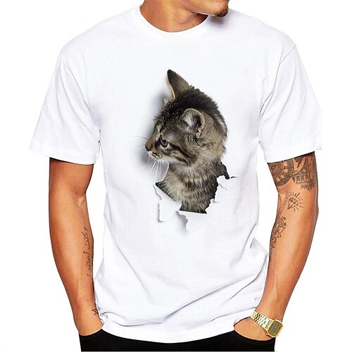 

Men's T shirt Tee Graphic Cat Crew Neck A B C D E Street Holiday Short Sleeve Print Clothing Apparel Fashion Designer Casual Comfortable / Beach