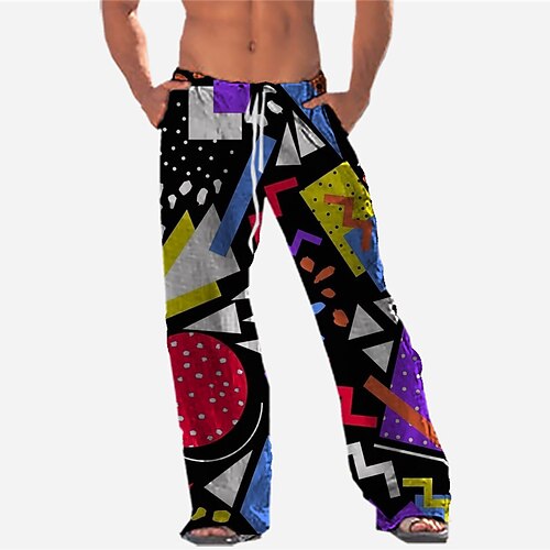 

Men's Trousers Beach Pants Pocket Drawstring Elastic Waist Graphic Prints Comfort Breathable Casual Daily Holiday Streetwear Designer Black / Spring / Summer / Elasticity