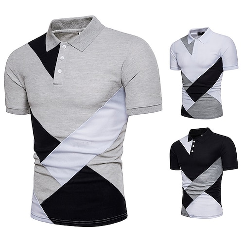 

summer style casual fashion men's an code stitching color matching lapel short-sleeved t-shirt