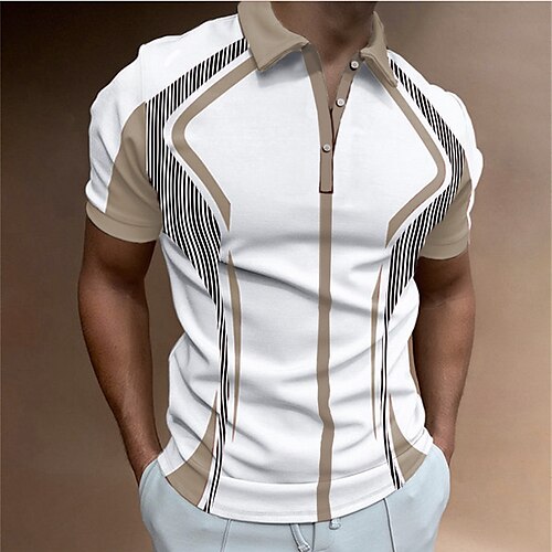 

Men's Collar Polo Shirt Golf Shirt Geometry Turndown Khaki 3D Print Outdoor Casual Short Sleeve Button-Down Print Clothing Apparel Fashion Designer Casual Comfortable / Sports