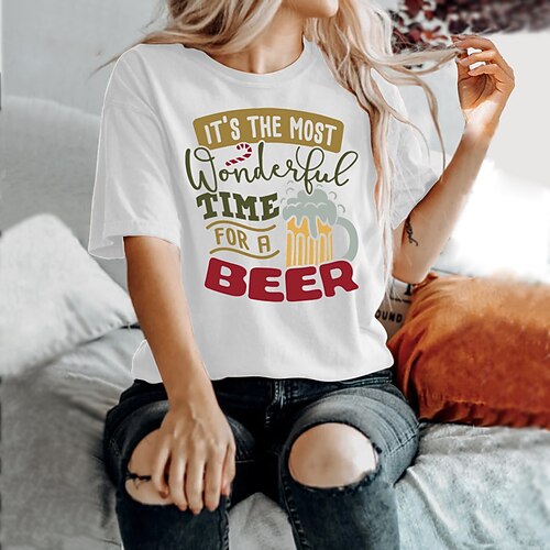 

Women's T shirt Tee Graphic Patterned Text Casual Weekend Painting T shirt Tee Short Sleeve Print Round Neck Basic Essential White Black S