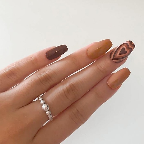 

Fake Nails Removable Wearable Nails Nails Nails Chocolate-colored Love Fake Nails