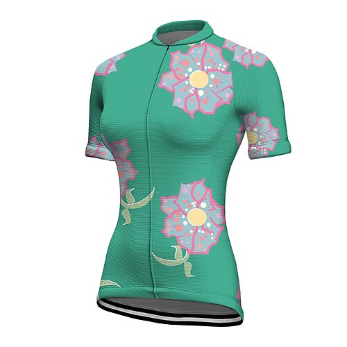 

21Grams Women's Cycling Jersey Short Sleeve Bike Jersey Top with 3 Rear Pockets Mountain Bike MTB Road Bike Cycling Breathable Quick Dry Moisture Wicking Green Floral Botanical Spandex Polyester
