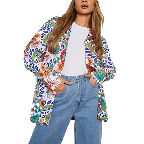 

Women's Blouse Striped Paisley Tie Dye Holiday Weekend Blouse Shirt Long Sleeve Button Print Shirt Collar Casual Streetwear Green Blue Pink S / 3D Print