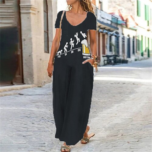 

Women's Shift Dress Maxi long Dress Black Short Sleeve Print Letter Pocket Print Spring Summer V Neck Elegant Casual Vacation 2022 S M L XL XXL 3XL