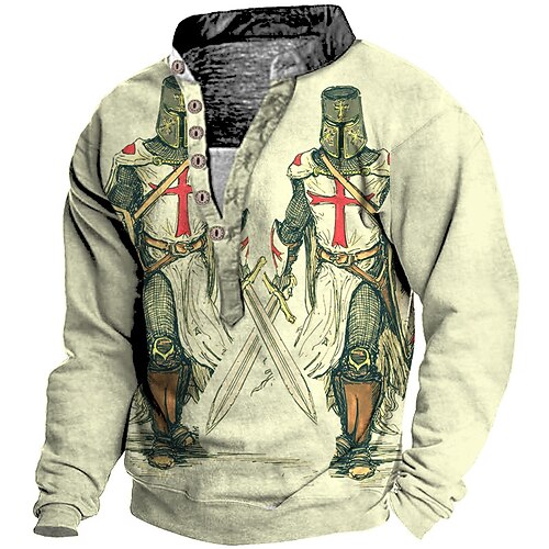 

Men's Sweatshirt Pullover Graphic Patterned Print Daily Holiday Going out 3D Print Casual Streetwear Knight Templar Hoodies Sweatshirts Beige