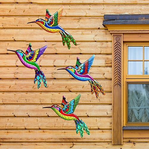 

Metal Hummingbird Wall Art Decor Metal Colorful Birds 3D Outdoor Sculpture Iron Outdoor Hanging Decor Ornaments Metal Hand-made Bird Wall Art Fence Decorations for Living Room Patio Balcony
