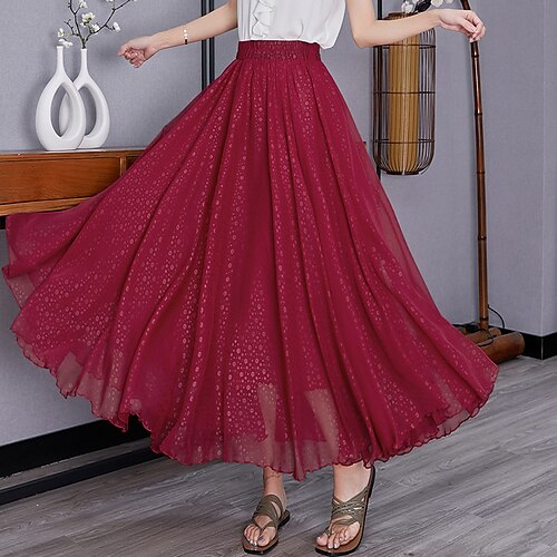 

Women's Fashion Swing Skirts Performance Weekend Floral Pleated Black Blue Purple One-Size / Maxi / Loose / Print