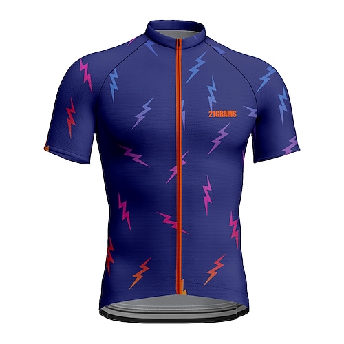 

21Grams Men's Cycling Jersey Short Sleeve Bike Top with 3 Rear Pockets Mountain Bike MTB Road Bike Cycling Breathable Quick Dry Moisture Wicking Reflective Strips Purple Lightning Polyester Spandex