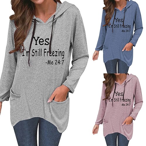 

Women's Hoodie Pullover Letter Pocket Cat Ear Print Casual Sports Hot Stamping Casual Streetwear Hoodies Sweatshirts Green Blue Gray