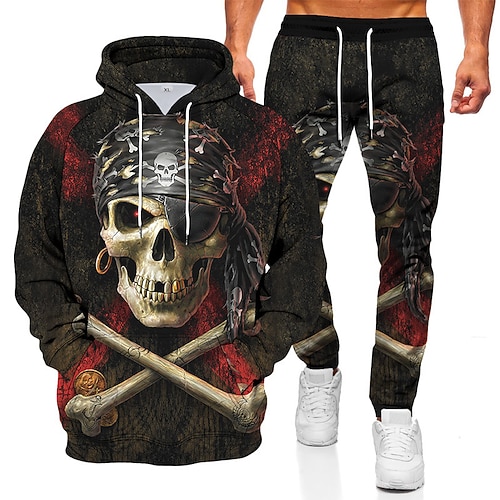 

Men's Tracksuit Hoodies Set Graphic Patterned Skull 2 Piece Print Sports Outdoor Casual Sports 3D Print Sportswear Basic Essential Hoodies Sweatshirts Black Gray Orange