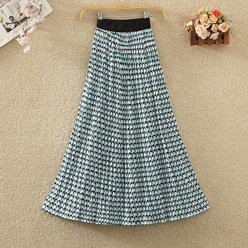 

Women's Skirt Swing Midi Chiffon Blue Pink Skirts Pleated Print Fashion Holiday Weekend One-Size / Loose Fit