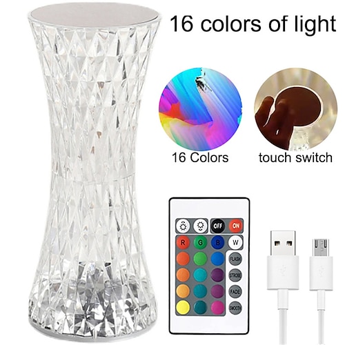 

Crystal Lamp 16 Color Changing RGB Night Light Touch Lamp USB Romantic LED Rose Diamond Table Lamps for Bedroom Living Room Party Dinner Decor Creative Lights