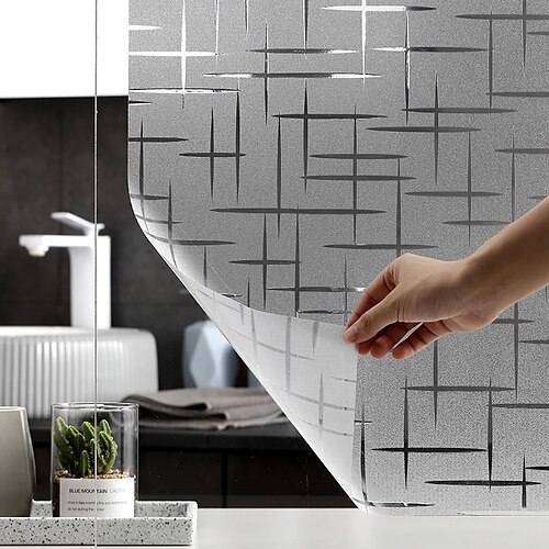 

100X45cm PVC Frosted Static Cling Geometry Glass Film Window Privacy Sticker Home Bathroom Decortion / Window Film / Window Sticker / Door Sticker Wall Stickers for bedroom living room 39X18inches