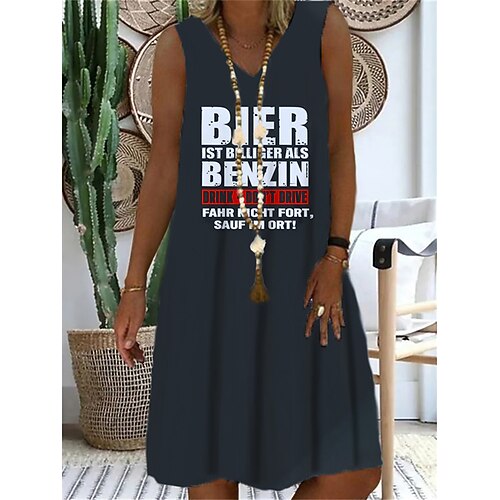 

Women's Shift Dress Short Mini Dress Dark Gray Sleeveless Letter Print Spring Summer V Neck Casual Vacation 2022 S M L XL XXL 3XL