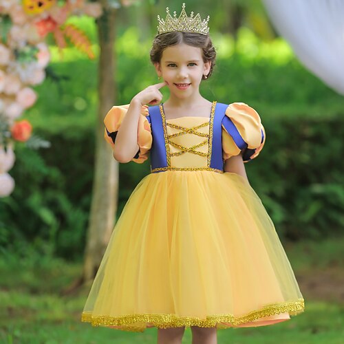 

Kids Little Girls' Dress Patchwork Tulle Dress Christmas Gifts Special Occasion Patchwork Puff Sleeve Purple Yellow Red Midi Short Sleeve Dresses Fall Spring Slim 3-10 Years / Summer