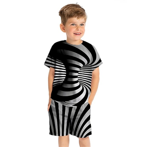 

Kids Boys T-shirt Shorts Clothing Set 2 Pieces Short Sleeve Black Graphic Patterned Crewneck Print Street Sports Vacation Fashion Comfort Cool Daily 3-13 Years