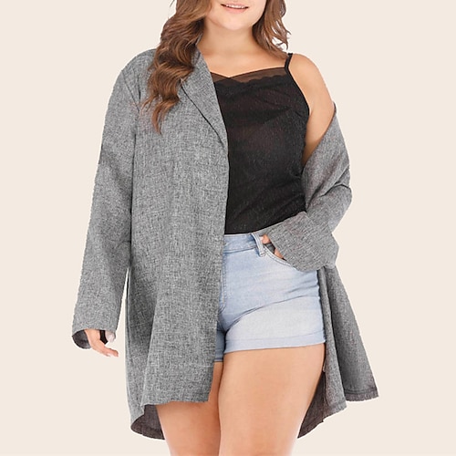 

Women's Plus Size Trench Coat Plain Date Vacation Long Sleeve V Neck Long Fall Winter Gray XL XXL 3XL 4XL 5XL