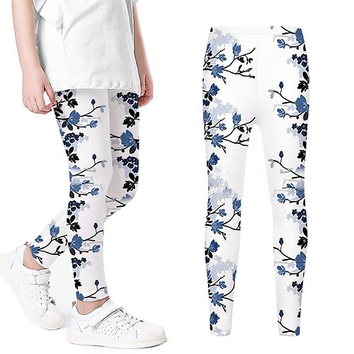 

Kids Girls' Pants Leggings White Floral Fall Spring 3D Print Street 3-12 Years